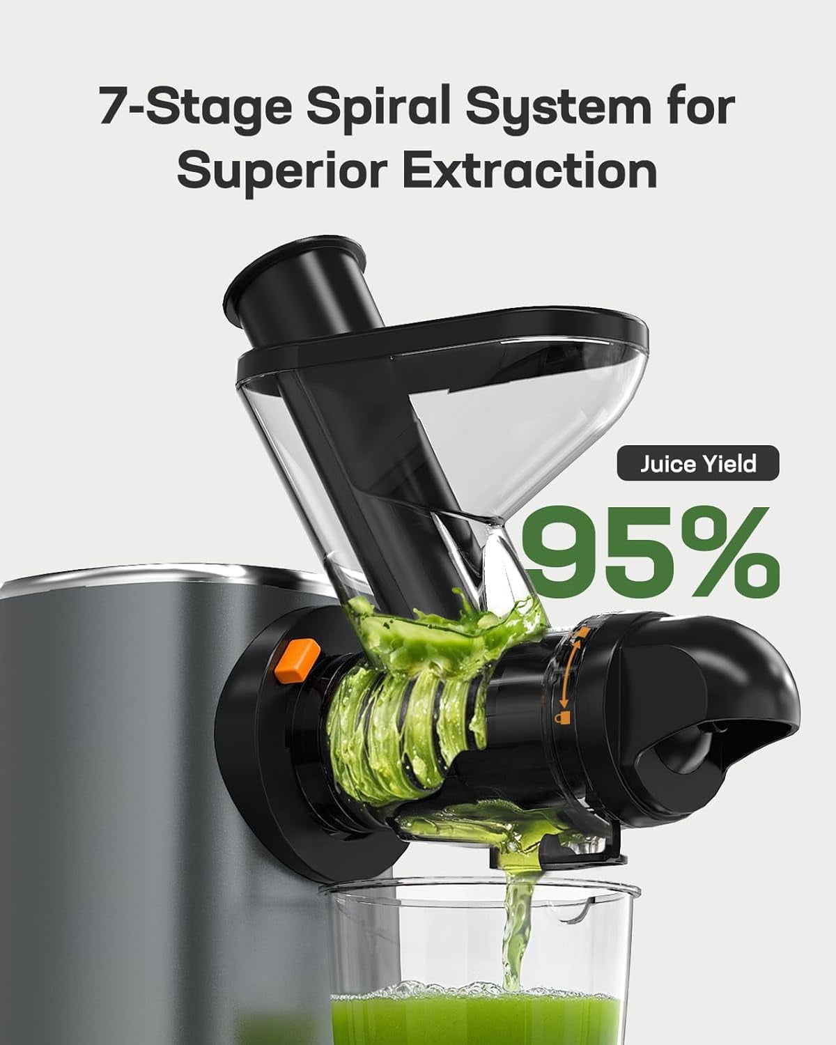 Slow Masticating Cold Press Juicer Machines, High Juice Yield, Self-Feeding with 5.4” Large Chute for Whole Vegetables & Fruits, Reverse Function