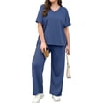thumbnail image 6 of Fantaslook Lounge Sets for Women Casual 2 Piece Outfits Summer V Neck Short Sleeve Tops and Wide Leg Pants Pajamas Sets, 6 of 10