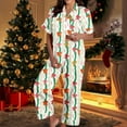 thumbnail image 5 of Weebloom Womens Christmas Pajamas Xmas Print Short Sleeve Button Down Top With Soft Pants Holiday Pj'S Pajama Green Xl, 5 of 6