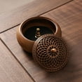thumbnail image 2 of ABCISI Round Incense Burner - Handcrafted Wooden Censer with Alloy Lid for Sticks/Cones/Sage, Natural Wood Aroma Tray Holder for Yoga Meditation, 2 of 8