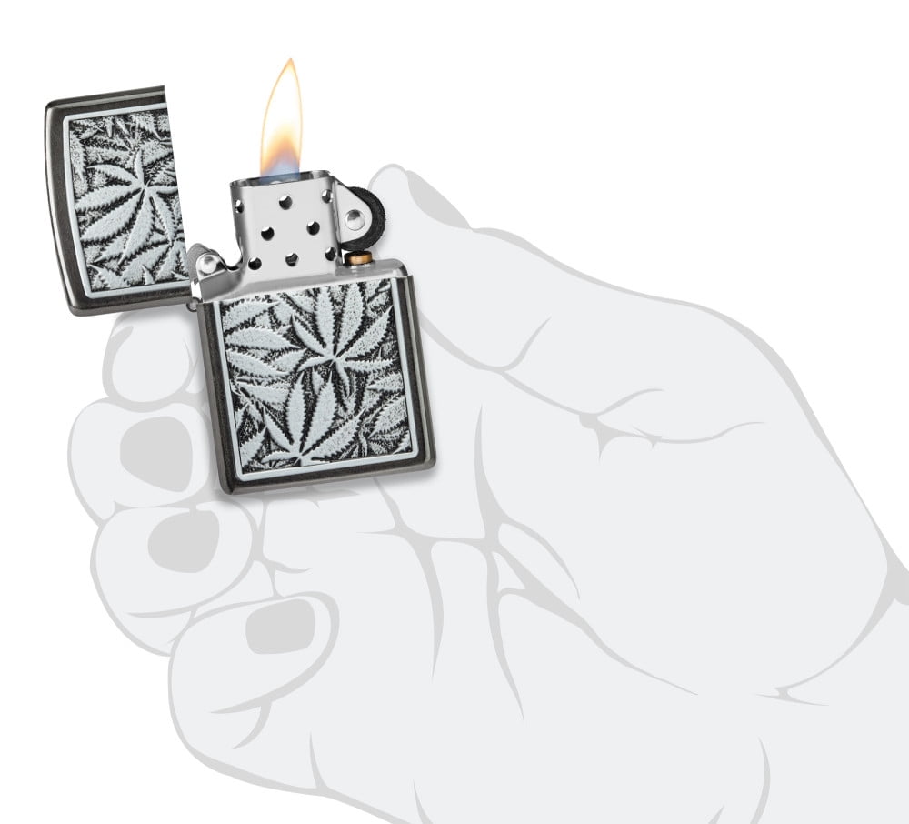 Zippo Leaf Emblem Design Grey Pocket Lighter