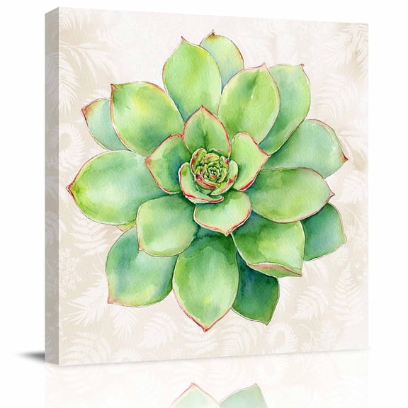 Framed Canvas Wall Art for Living Room Green Succulent Wall Decor, Green Leaves Plants Aesthetic Paintings for Bedroom Office Kitchen Bathroom, Ready to Hang Artwork Wall Pictures 8x8 Inch