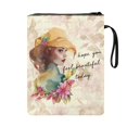 thumbnail image 2 of HELLHERO Girl Flower Pattern Zipper Bag with Washable Polyester Tote Bags with Handle for Paperbacks Christian Bible Accessories Bible Tote Bags, 2 of 6