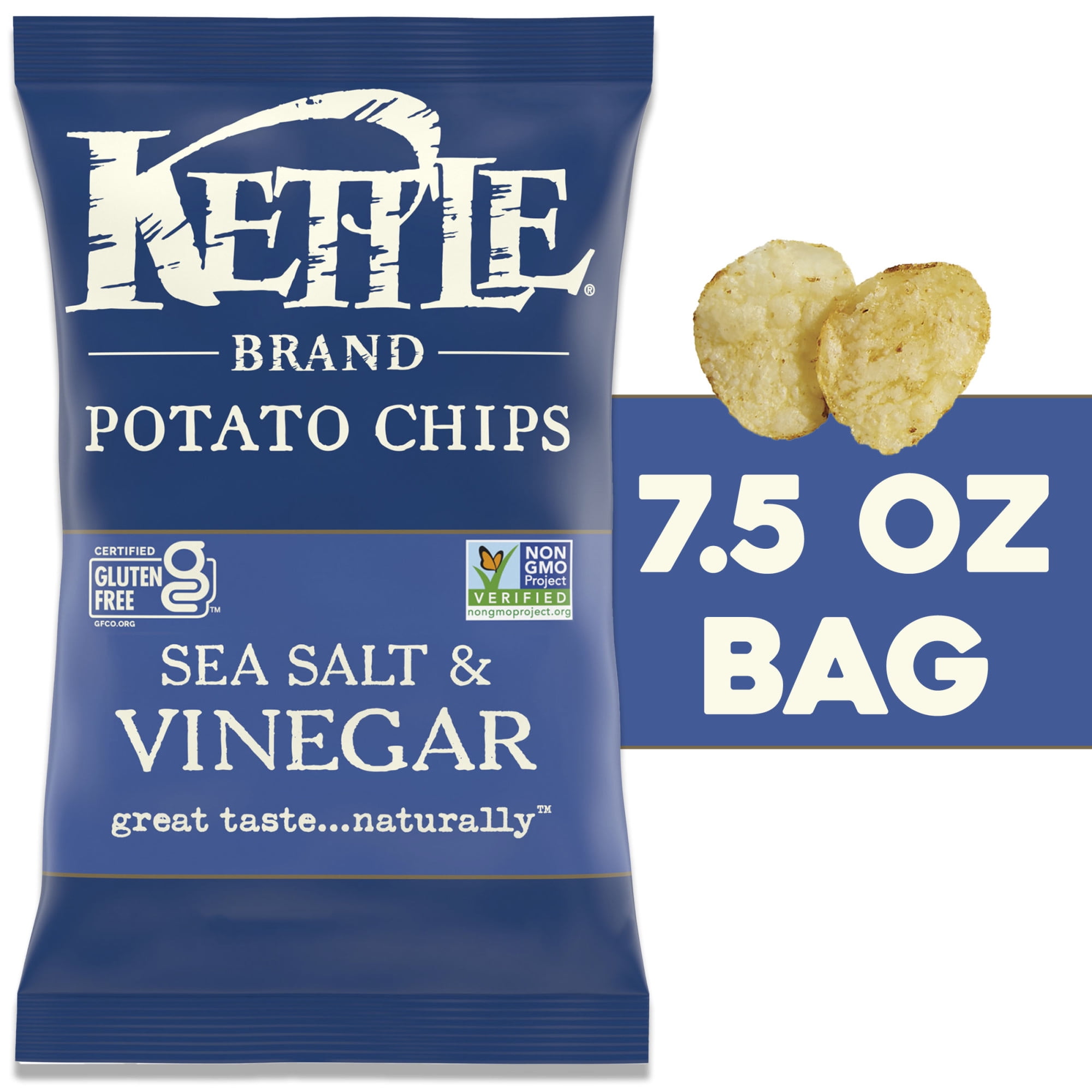 Kettle Brand Sea Salt and Vinegar Kettle Potato Chips, Gluten-Free, Non-GMO, 7.5 oz Bag