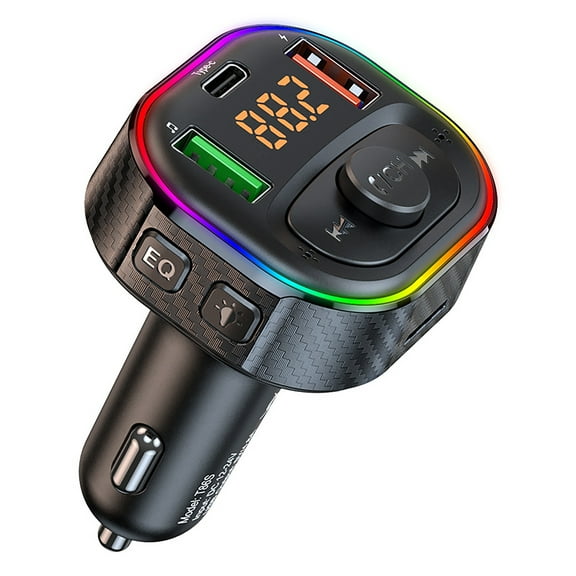 aomogo Bluetooth FM Transmitter Car Mp3 Player, Bluetooth Car Adapter with Dual USB Charger Wireless Radio Support TF Card & USB Disk, Hands-Free Calling, 7 Colors Led Backlit Light