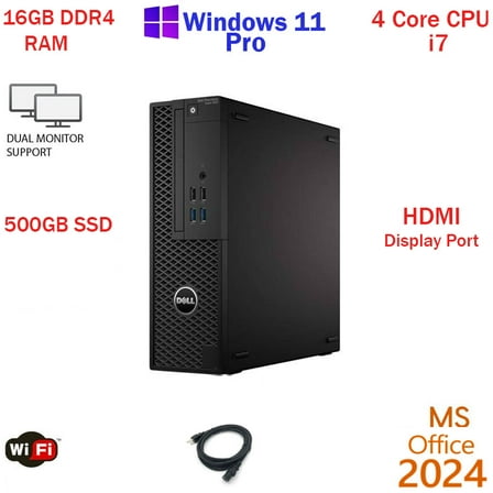 Restored Windows 11 Dell i7 7700 3.6 ghz 500GB SSD 16GB RAM WiFi Desktop Computer PC Office24 (Refurbished)
