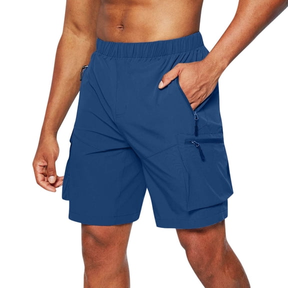 Mens Tactical Cargo Shorts With Zipper Pockets Quick Dry Elastic Waist Utility Shorts For Hiking And Work,Blue,XXXL