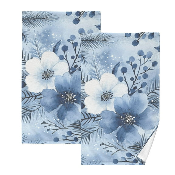 Blue and White Flowers Hand Towels Cotton Bath Towels Large Face Towels Absorbent for Bathroom 2 Packs