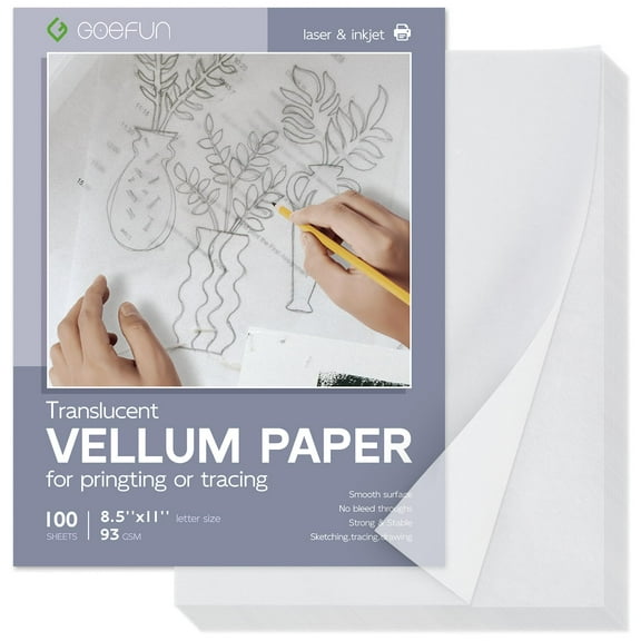 8.5x11 Tracing Paper for Drawing-Goefun 100 sheets Vellum Paper 8.5 x 11 Translucent Printable for Card Overlays, Invitations, Belly Bands