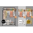 thumbnail image 6 of Fybee Heavy Duty Rolling Clothing Rack, Adjustable Double Rod Garment Organizer with 2 Shelves & Hooks, Mobile Wardrobe for Bedroom/Closet, Black, 6 of 11