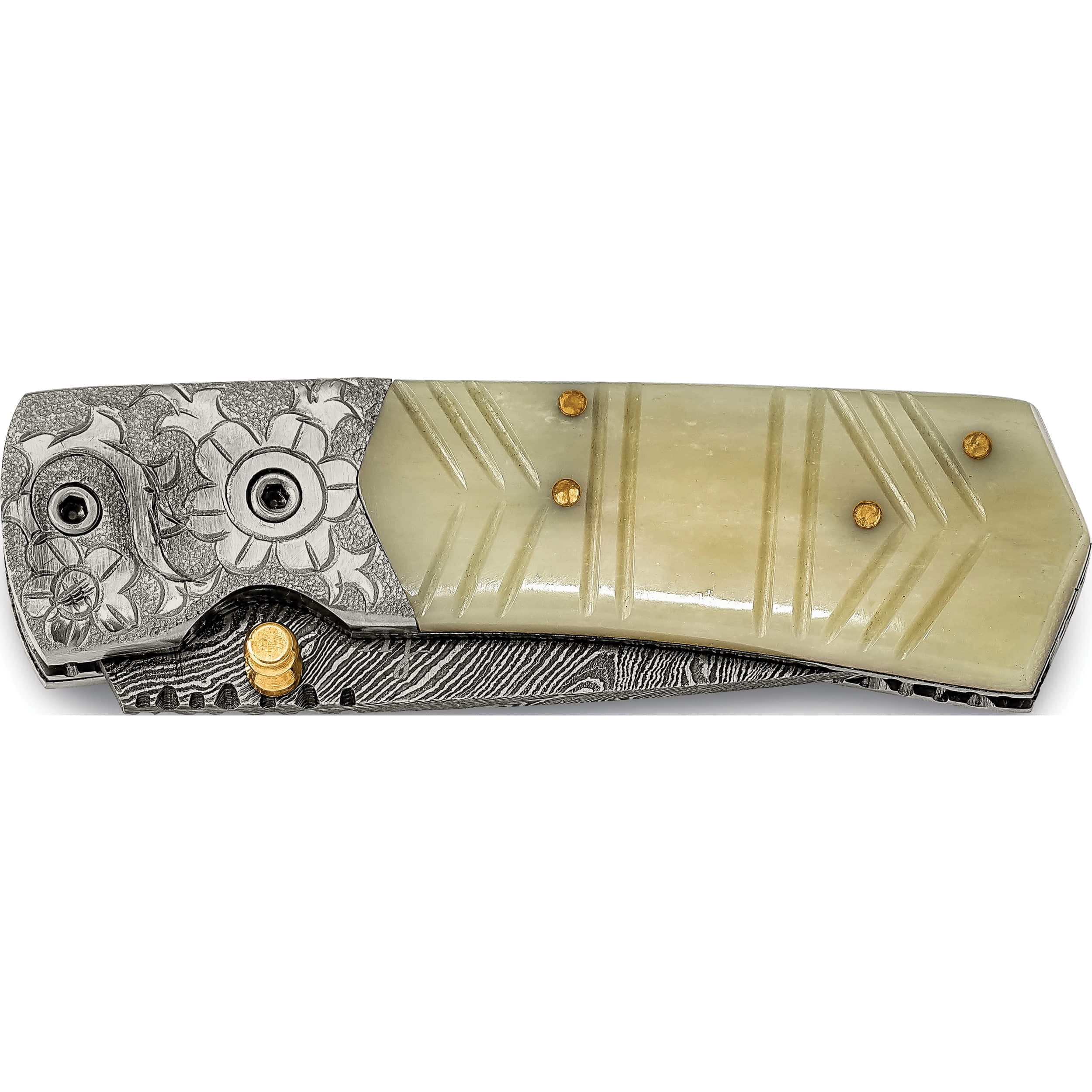 Fashion Damascus Steel 256 Layer Folding Carved Camel Bone Handle Knife (6.3 X 1) Made In Pakistan kn3218