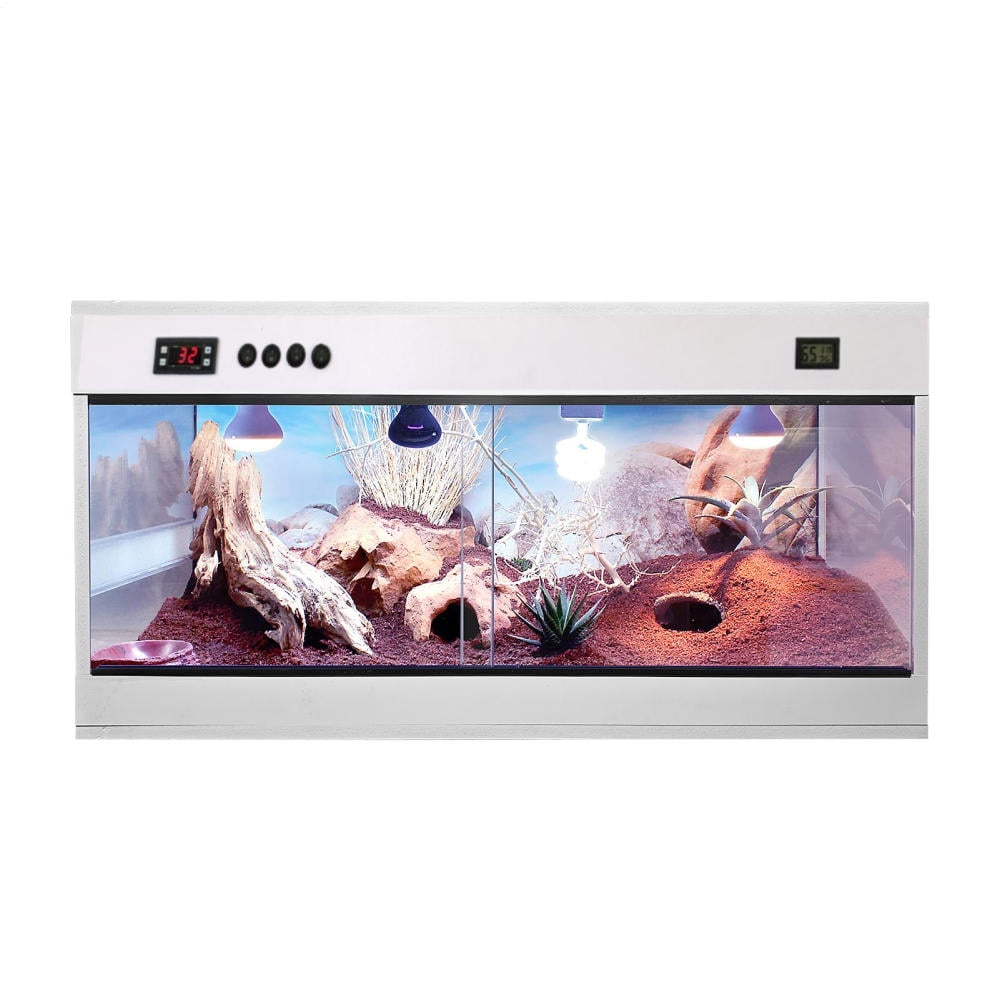 Wide Low Reptile Cage 39x16x16 Inches, Glass Terrarium with Sliding Doors, Ventilated Enclosure for Pet Snakes Lizards(Single Temperature Control)