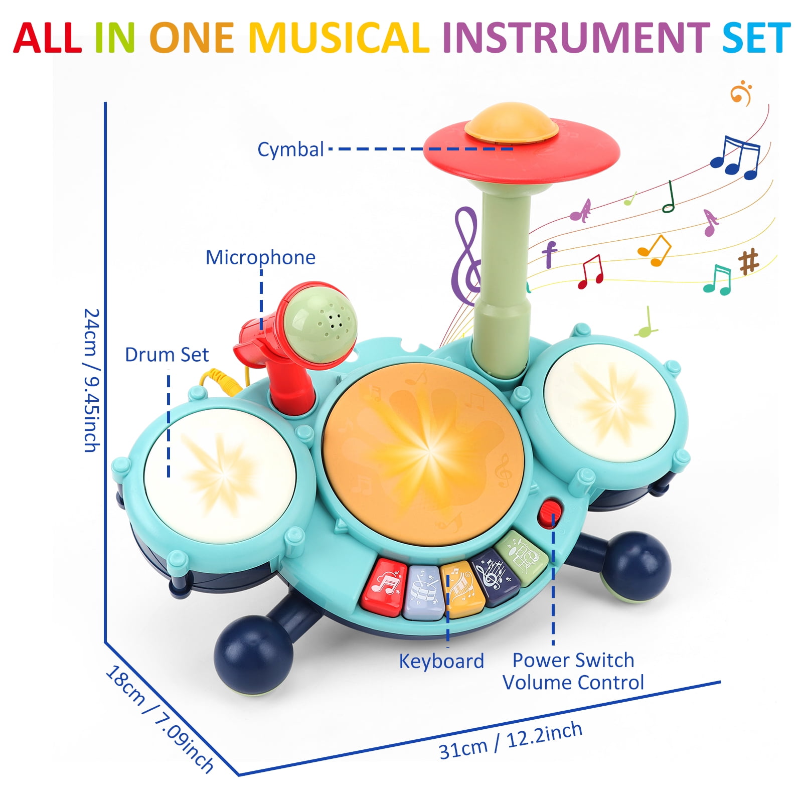 Drum Set with Microphone for Toddler 1-3 Baby Musical Toys Drum Piano Musical Instrument Learning Toys Gift for Boys Girls Age 2-5