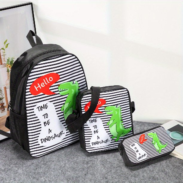 3pcs Backpack Crossbody Bag And Pen Bag Set, 13.8inch 35cm Boys Girls Kids Backpack Lunch Bag Pencil Case Set, Travel Camping Backpack, Casual Cartoon Backpack With Padded Back And Adjustable Strap, F