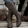thumbnail image 3 of Rokment Women's Wide Calf Knee High Motorcycle Riding Boots with Side Zipper Vintage Buckles Leather Pointed Toe Mid Calf Long Tall Dress Boots Brown Size 8, 3 of 6