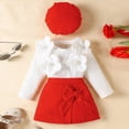 thumbnail image 2 of Toddler Infant Baby Girl Clothes 3Pcs Outfit Sets,Ruffle Long Sleeve Shirt and Bowtie Skort with Hat,6 12 18 24 Months 2t 3t 4t Toddler Girls Fall Winter Outfit Set,2-3 Years,Red, 2 of 8