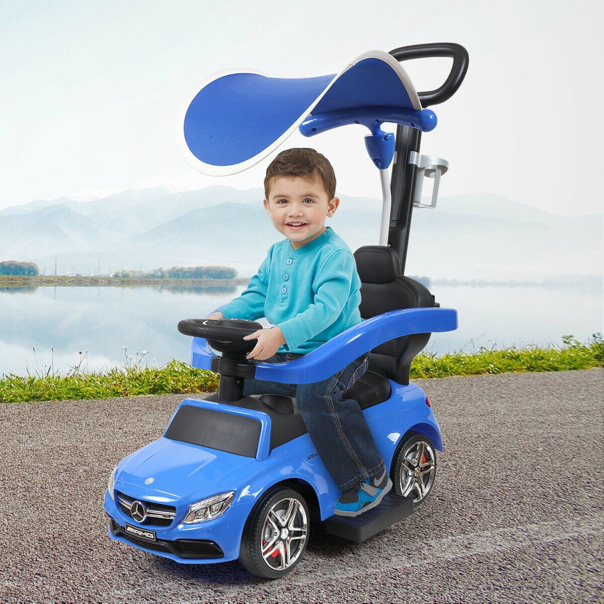Private Jungle Kids Ride On Push Car, 3 in 1 Convertible Baby Toddler Stroller, Battery Powered Kids Electric Vehicles Toy for Children Boys & Girls