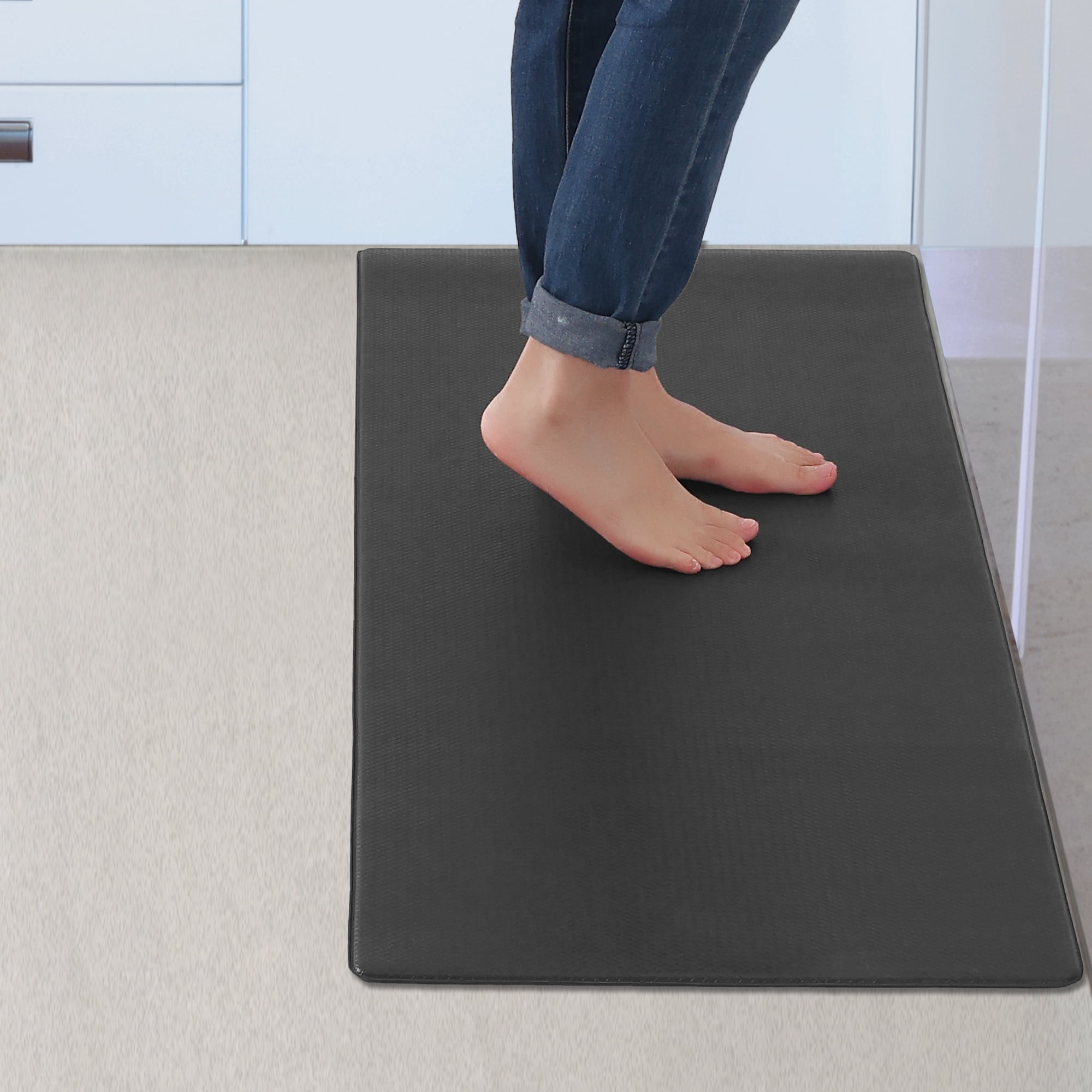 Unique Bargains 1 Piece Kitchen Runner Rug, Waterproof Comfort Solid Color Kitchen Mat Black 18" x 28"