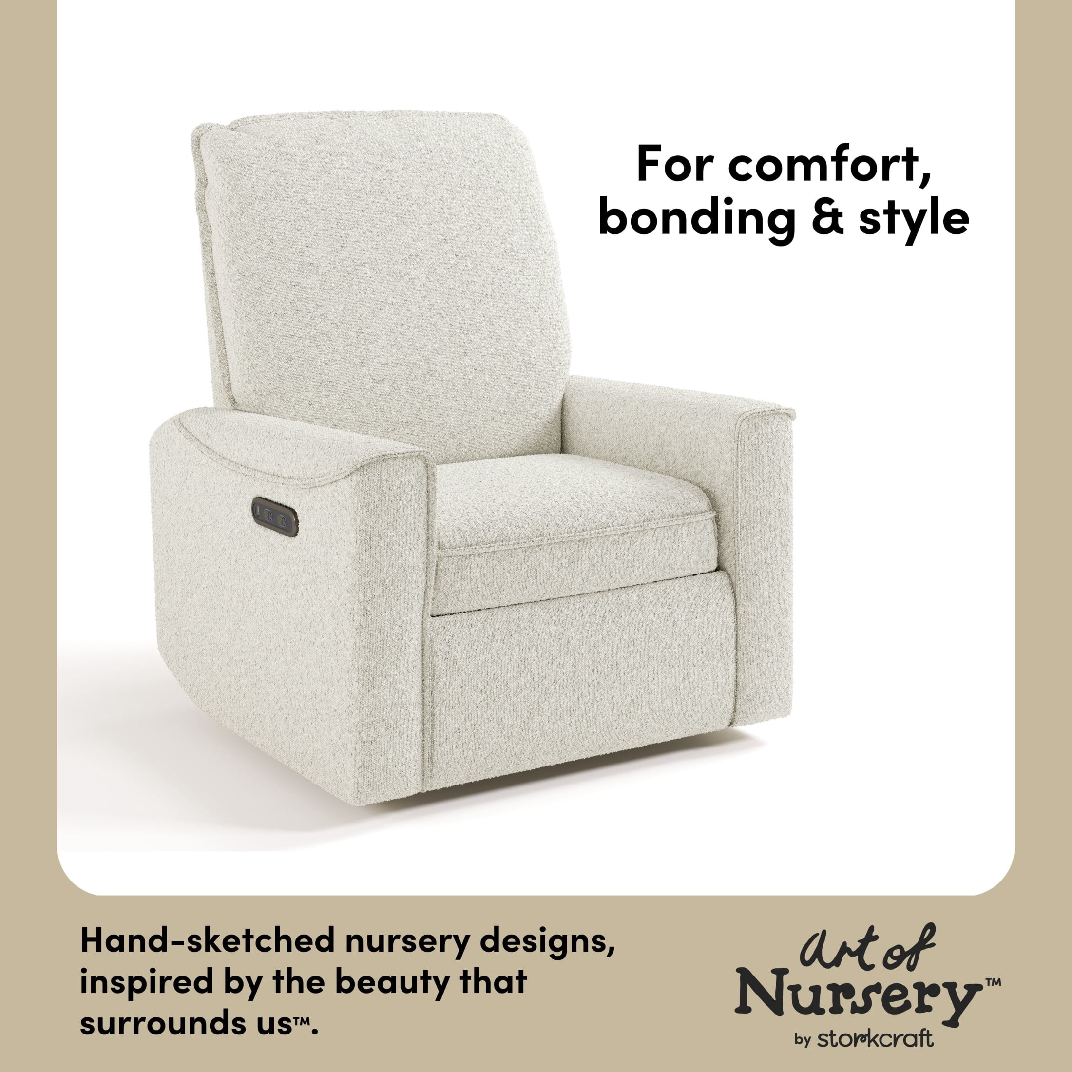 Storkcraft Santos Power Recliner - Ivory Boucle