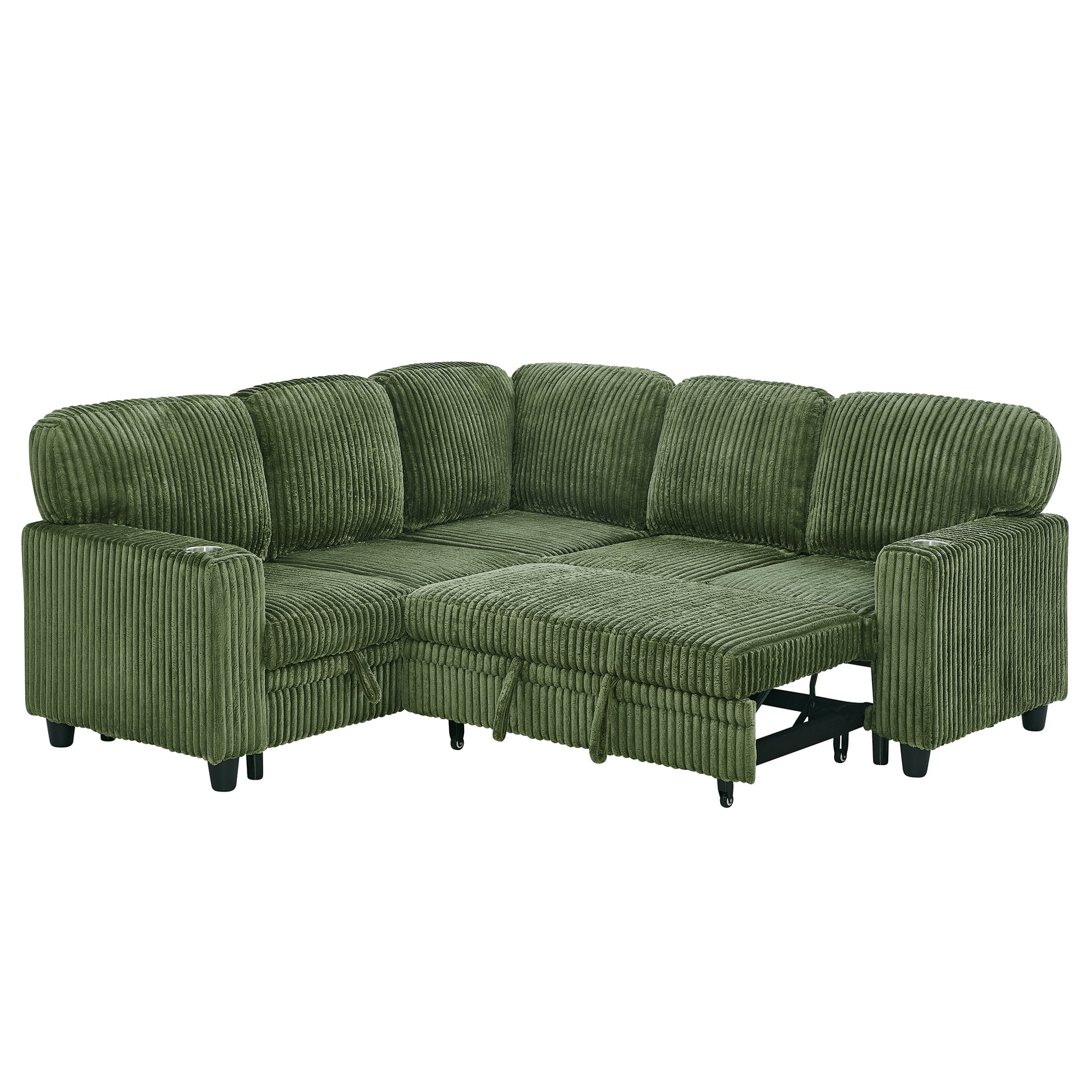 5-Seat L-Shaped Sectional Sofa with Pull-Out Bed, Reversible Chaise with Storage, Sleeper Sofa Couch Bed with USB & Type-C Charging Ports, Chenille Fabric Couch for Living Room, Apartment