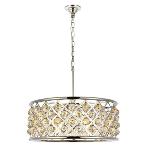 1214 Madison Collection Pendant Lamp D:25in H:10.5in Lt:6 Polished Nickel Finish Royal Cut Golden Teak (Smoky)