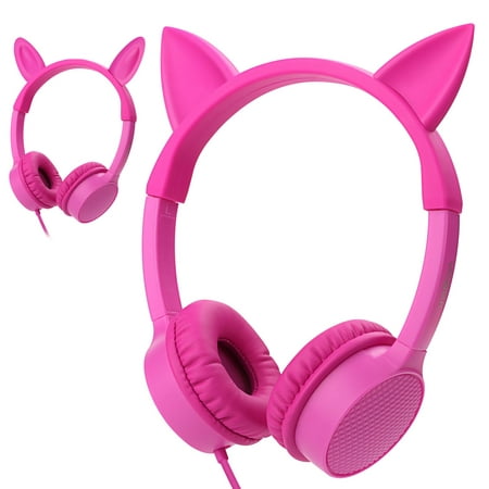 Kids Headphones, Vogek 2 in 1 Cat / Rabbit Wired On-Ear Headphones Headsets with 85dB Volume Limited, Children Headphones for Kids-Pink