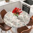 thumbnail image 2 of Round Table Cover 55-60 Inch Spring Floral Waterproof Reusable Table Cloth Round Fitted Vinyl Tablecloth with Elastic Edged for Parties Outdoors, Watercolor Flowers Leaves Tree Branches Beige, 2 of 6