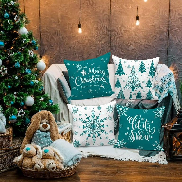 Christmas Throw Pillow Covers 16x16 Set of 4, Merry Christmas