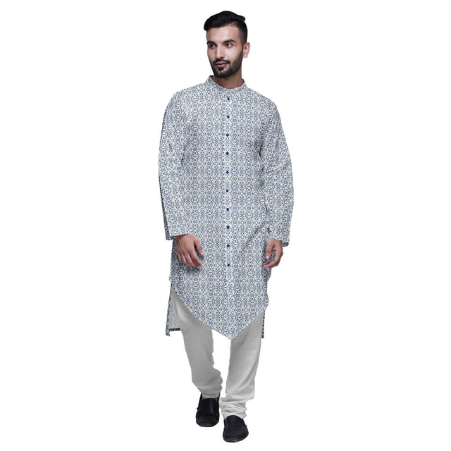 Atasi Ensemble Kurta Pyjama Long pour Hommes à Col Mandarin Imprimé Tenue Décontractée pour Garçons