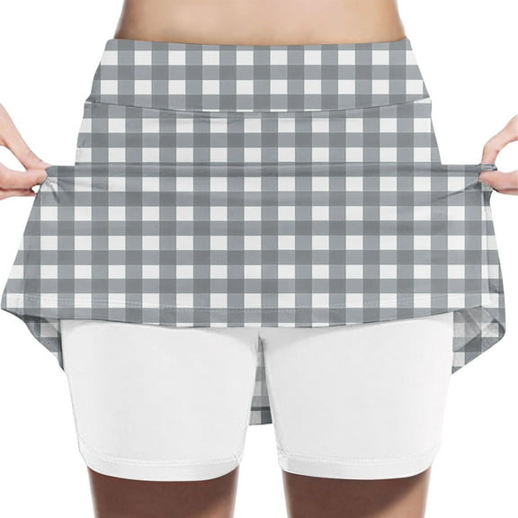 fnnxnal Toddler 3T Dark Gray Gingham Skort - Built-in Shorts, High Waisted Stretchy Breathable Athleisure