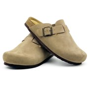 Women's Genuine Suede Clogs Soft Cork Footbed Sandals Leather Mules Potato Shoes with Arch Support