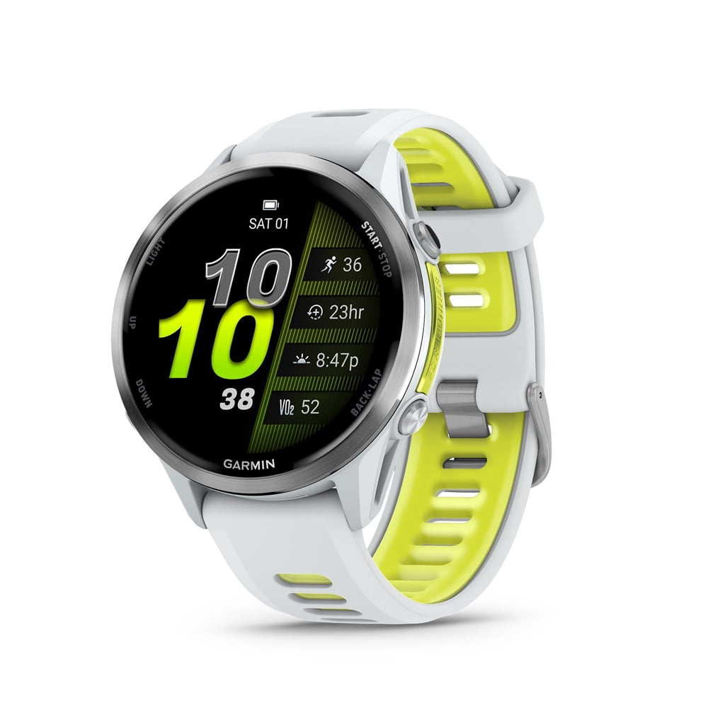 Garmin 010-02969-01 Forerunner 970 GPS Smartwatch, Titanium and Whitestone/Yellow Band Bundle with Deco Essentials Charging Dock, 3x Silicone Dust Cover and 2x 1.4 Inch Screen Protector