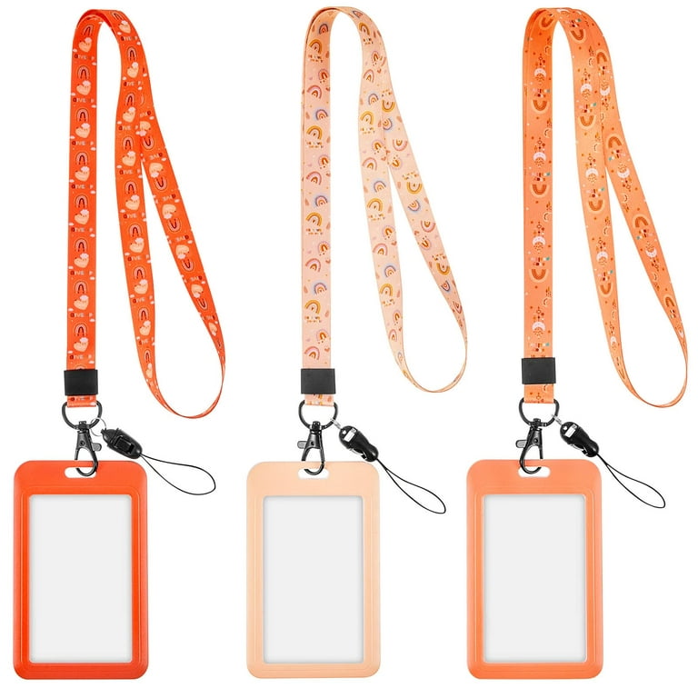 3 Packs Lanyard with Cute ID Card Holder Case Detachable ID Badge Lanyards  Strawberry Peach Avocado Lanyard Strap with Clip Badge Holders Neck  Keychain for Kids Men and Women (Rainbow) 