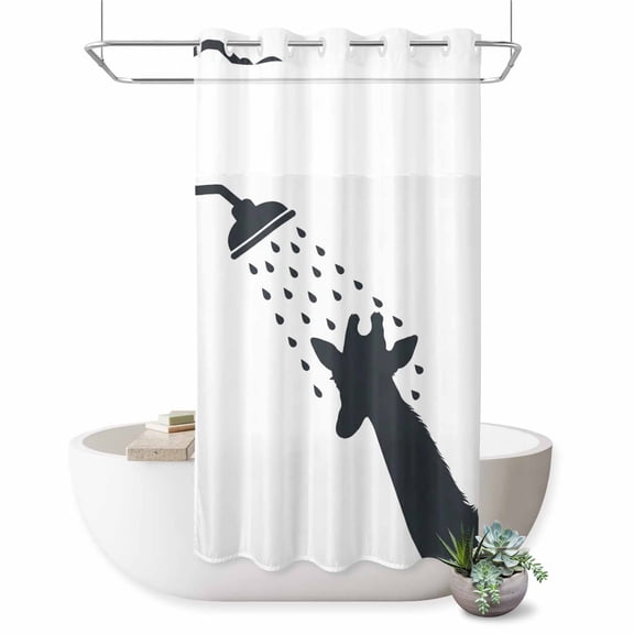 No Hook Shower Curtain, Giraffe Showering Shower Curtains for Bathroom with See Through Top Window, Modern Abstract Art Funny Animals Waterproof & Washable Bath Curtain Small Stall 36"x78"