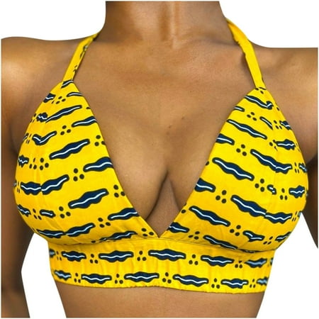 

Zodggu Deals Crop Tops Sports Bra Top + Chest Pads Slim Fit Summer Trendy Halter Sling Fashion Ladies Graphic Tops Sexy V Neck Sleeveless Funny Female Leisure Yellow 4