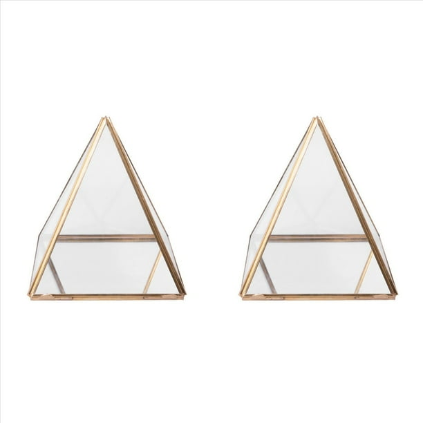 2X Joyero de Cristal Caja Decorativa Geométrica Dorada Soportes de Anillo de Pirámide de Cristal Geométrico para Regalo de Cumpleaños de Boda L