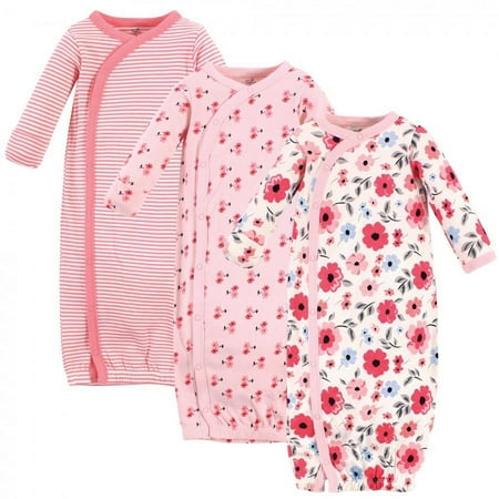 UPC: 0660168673975 | Touched by Nature Baby Girl Organic Cotton Side-Closure Snap Long-Sleeve Gowns 3pk Coral Garden 0-6 Months