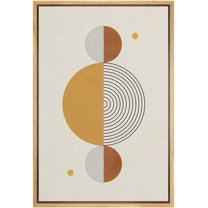 IDEA4WALL Framed Canvas Print Yellow & Black Striped Illusion Semi Circles Geometric Shapes Wall Art Abstract Mid-Century Colorful Artwork for Living Room, Bedroom, Office - Natural 24"x36"