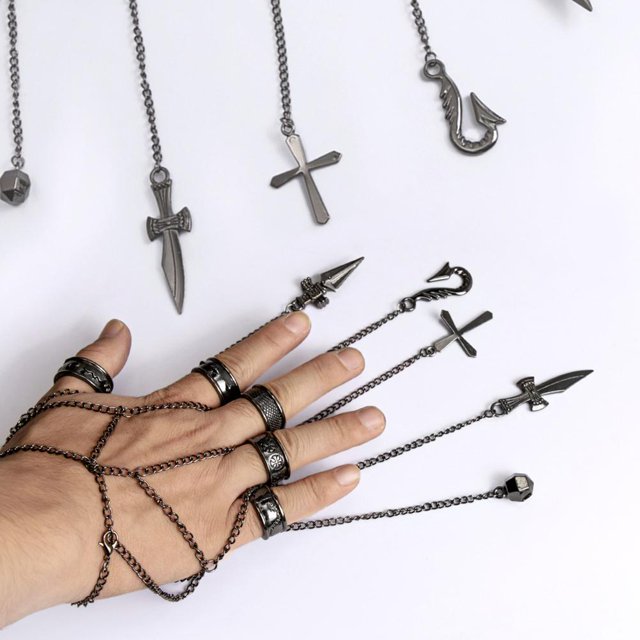 Pulsera de cadena de anime para cosplay, anillo de cadena de cinco dedos, accesorios para disfraz de anime