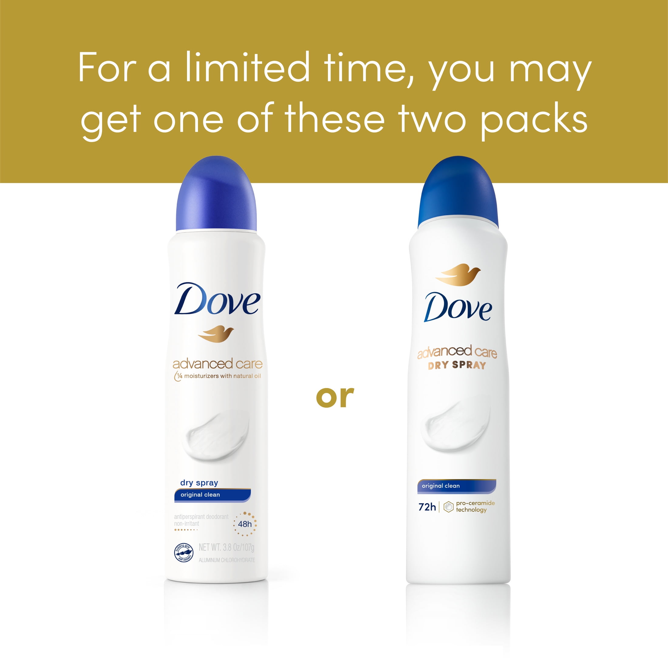 Dove Advanced Care Long Lasting Women's Antiperspirant Deodorant Dry Spray, Original Clean, 3.8 oz