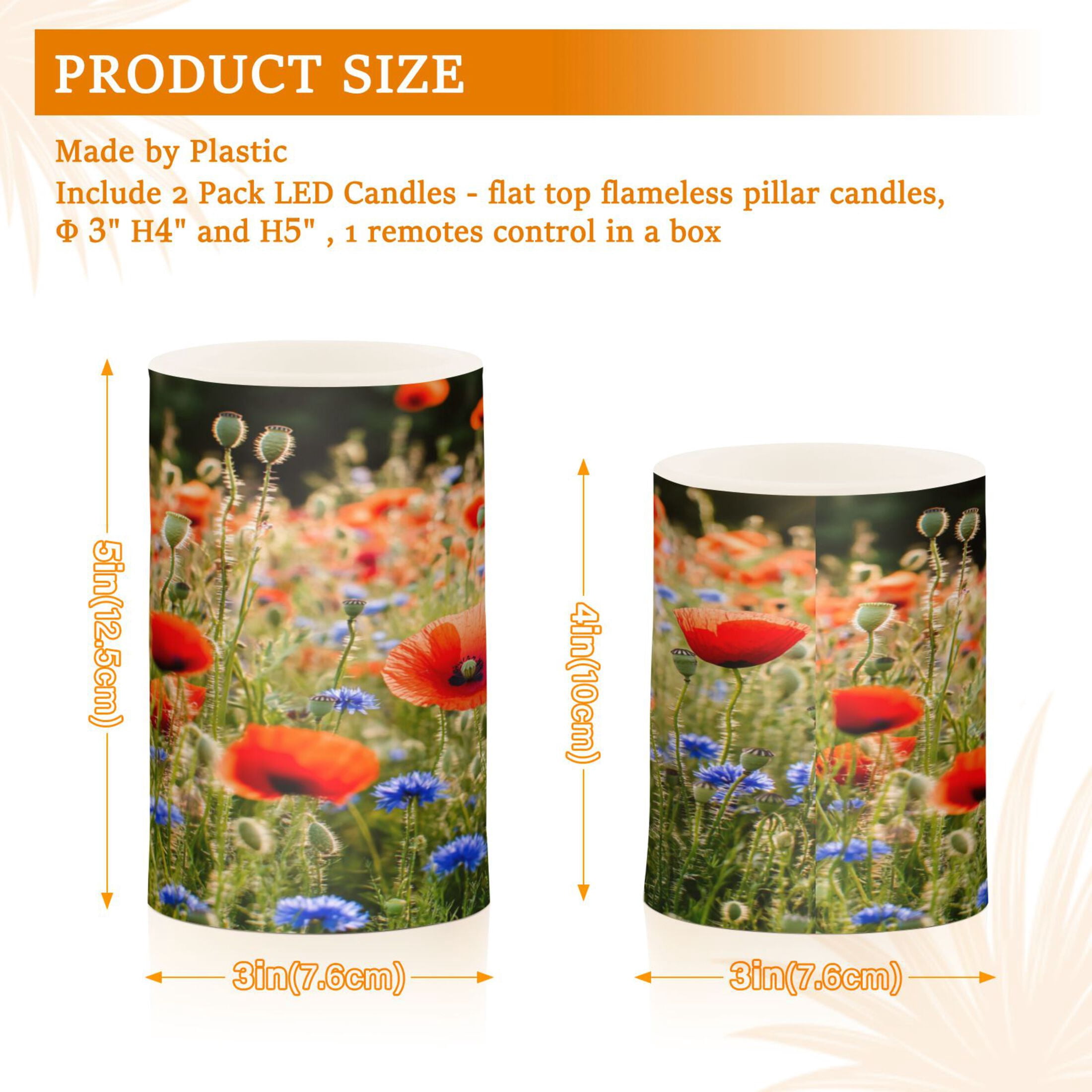 2 PCS Flameless Candles with Remote Timer LED Battery Operated Flickering Candle Light for Wedding Table Home Decoration Gifts Field Of Wildflowers