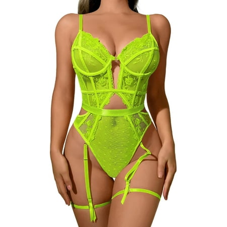 Floral Embroidered  Underwire  Removable Garter  Thigh Straps  Backless Bodysuit