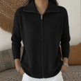 thumbnail image 2 of LEKODE Lapel Collar Full-Zip Knit Cardigan Lightweight Wool Blend Sweater for Women Long Sleeve Casual Fall Outer Coat Black S, 2 of 5