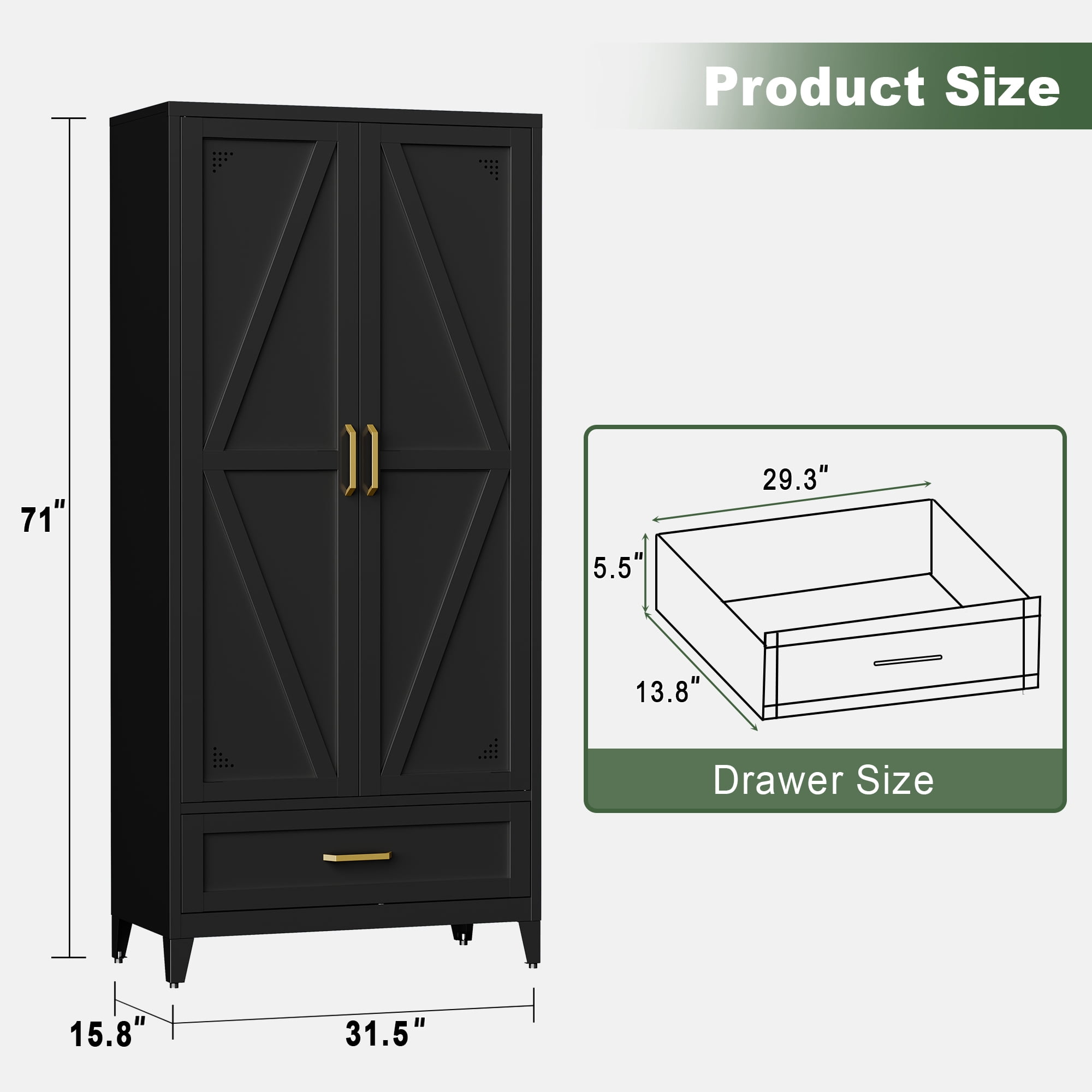 CXUZCZ 71" Tall Metal Storage Cabinets,Kitchen Pantry Cabinet with 3 Adjustable Shelves and 1 Drawer,Freestanding Cupboard for Kicthen,Dining Room,Living,Hallway,Black