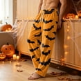 thumbnail image 4 of WULMLEO Men's Halloween Funny Pajamas Corduroy Fall Ghost Wide Leg Baggy Printed Graphic Slacks Casual Soft Skull Joggers with Pockets Orange L, 4 of 5