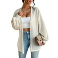 thumbnail image 3 of Women'S Lantern Long Sleeve Cardigan Loose Knitted Jacket Cream White M, 3 of 9