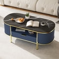 thumbnail image 2 of Modern Accent Oval Coffee Table with Extra Storage, Luxury Coffee Table with Drawer and Faux Marble Top, Fluted Center Table with Curved Profile Design for Living Room, Bedroom, 2 of 7