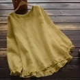 thumbnail image 2 of Fall Cotton Linen Tops for Women Long Sleeve Round Neck Solid Color Casual Loose Blouses Ruffle Button Down Shirts, 2 of 7