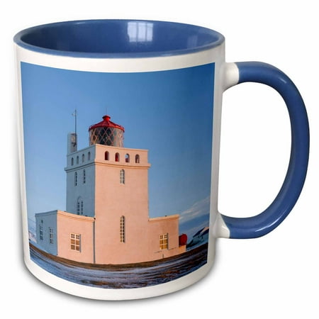 3drose, the Lighthouse at Cape Dyrholaey in Winter, Near Vik Y Myrdal. Iceland, 15oz Two-tone Blue Mug