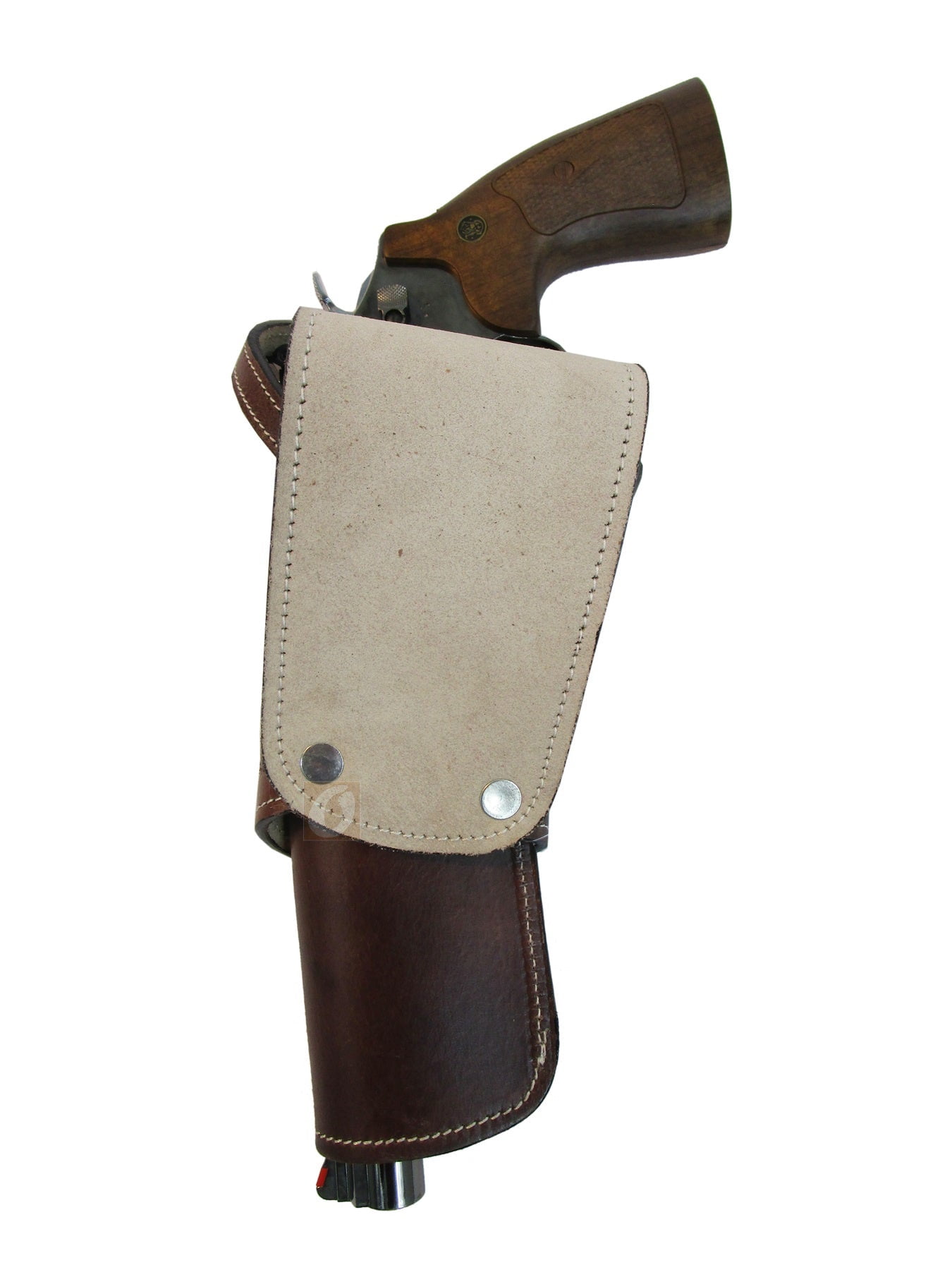 Leather Holster Long Barrel Western Gun Cover Wavy Brown Color - Right Handed